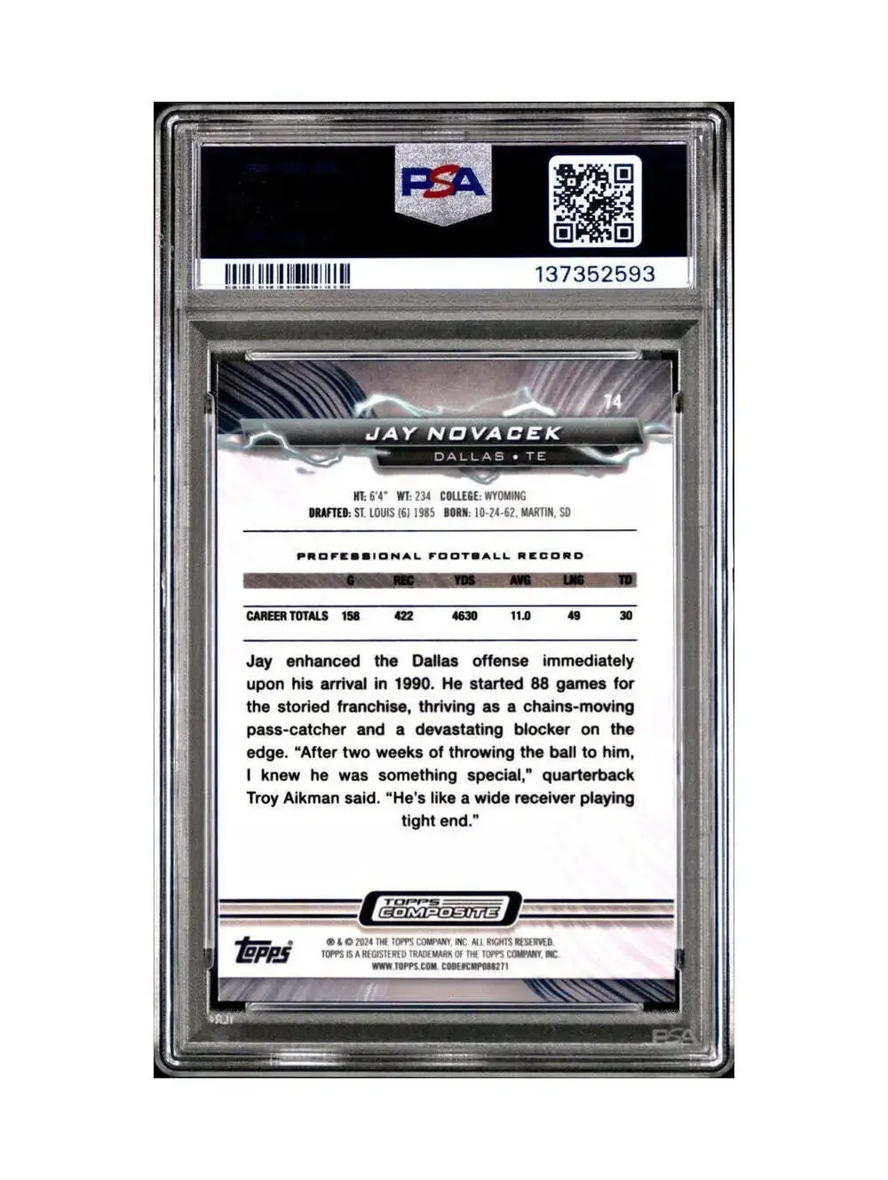 Jay Novacek 2023 Topps Resurgence 23/50 #74 Gold Power Surge PSA 10 Gem Mint